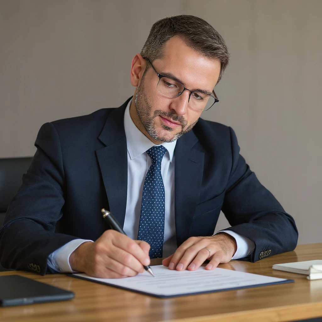 Enhance the image to look like a highly realistic professional photo of a person signing a contract. The scene should be formal and professional with natural lighting and clear, sharp details. Remove any background to keep it clean and focused on the subject. emoji