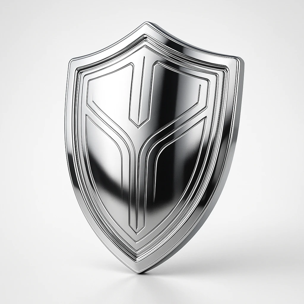chrome style shield, metallic, reflective, futuristic emoji