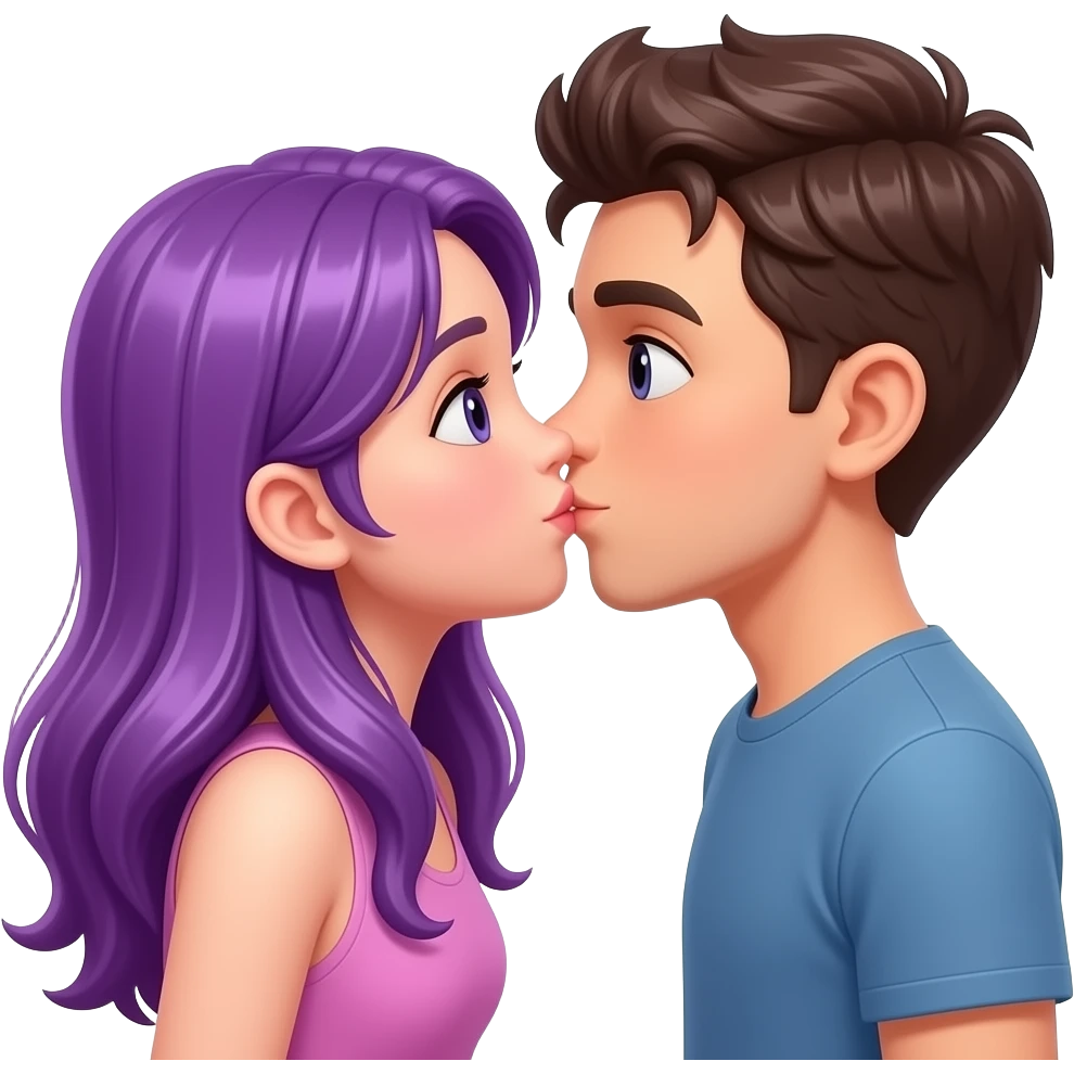 GIRL WITH LONG PURPLE HAIR IS KISSING A BOY emoji