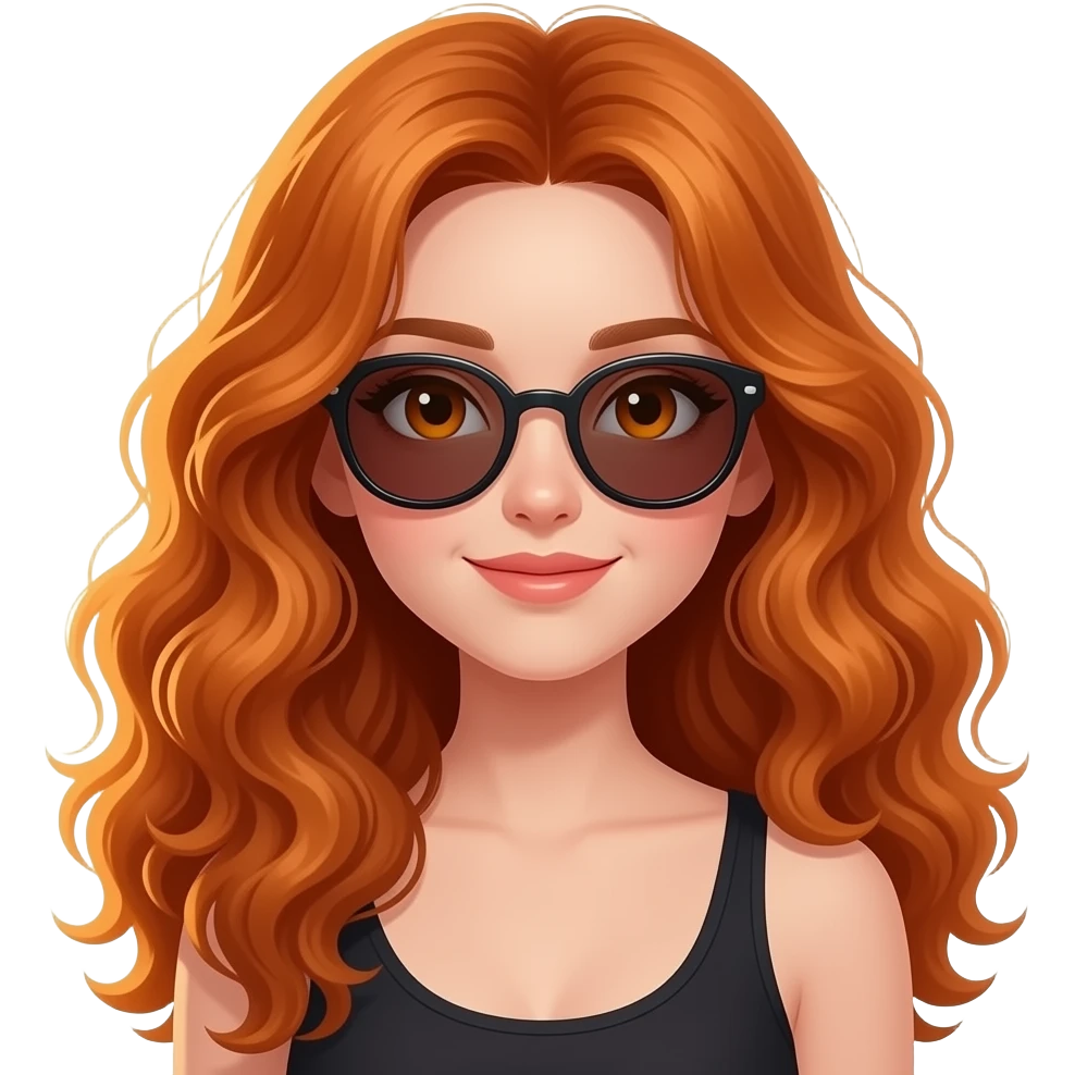 sexy girl with long curly ginger hair and ginger eyes with sun glasses emoji