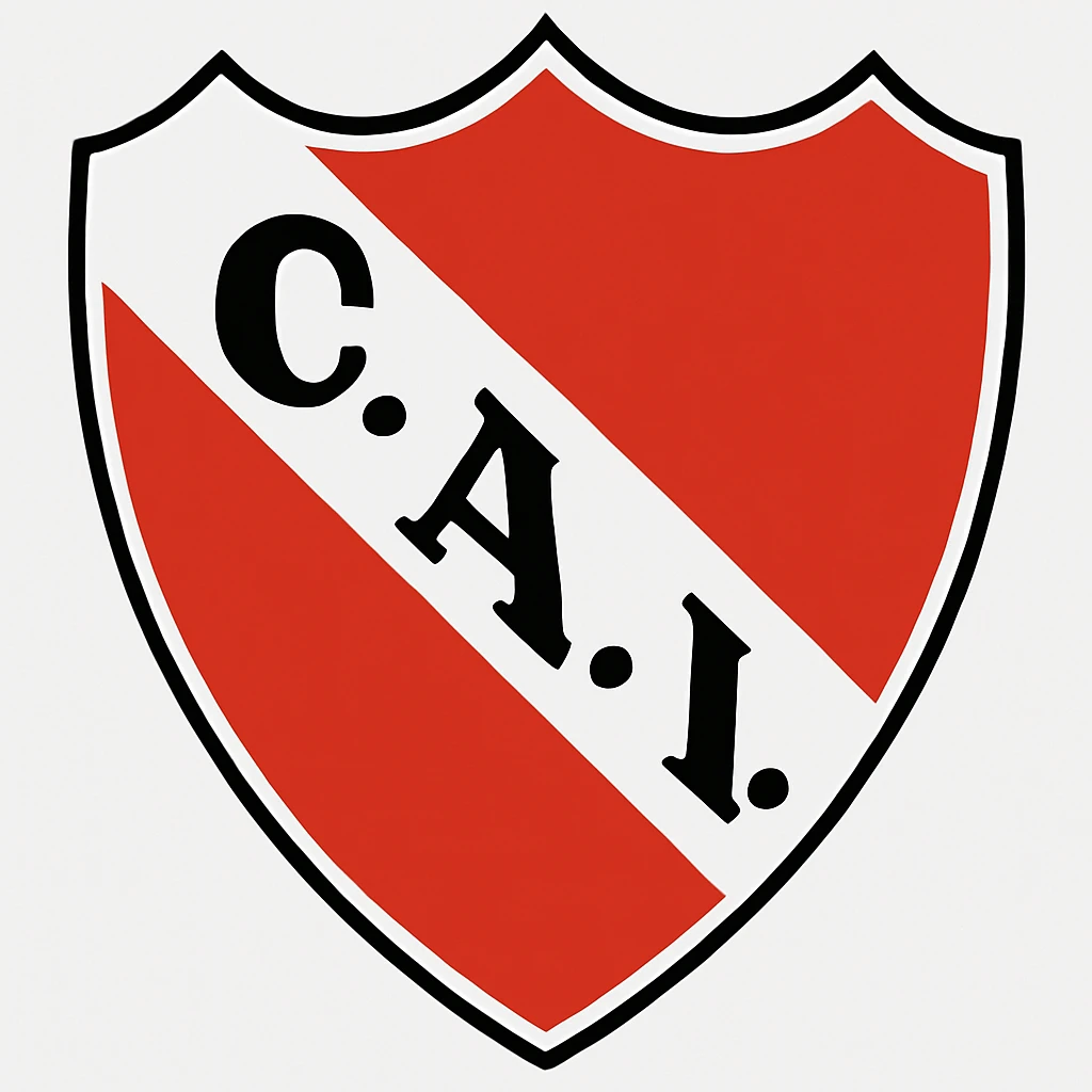 Change the letters 'C.A.I.' inside the white diagonal band to white, keeping the black dots between the letters. Maintain the classic soccer shield style with a three-pointed top, rounded base, white outline, and intense red background. The letters should remain bold, simple, and legible, centered in the band, with no background added. emoji