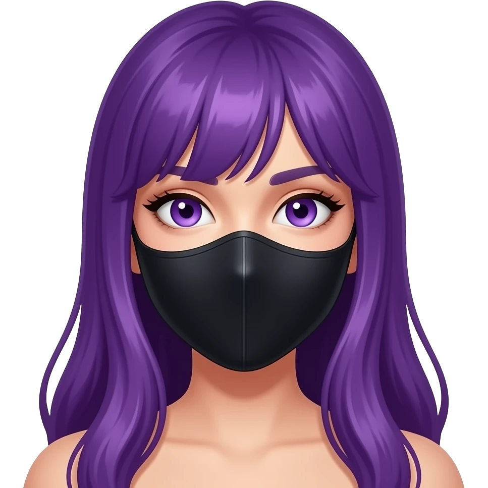 sexy girl with long purple hair and purple eyes wears a black mask emoji