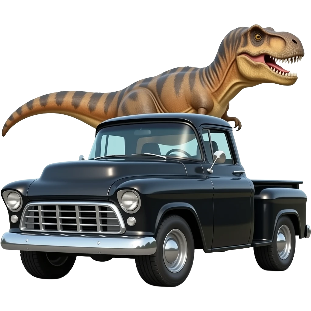 t rex driving black 1955 chevy 3/4 view emoji