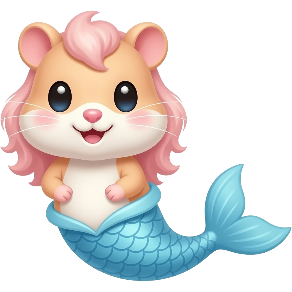 cartoon Hamster with light blue mermaid tail  and light pink hair emoji