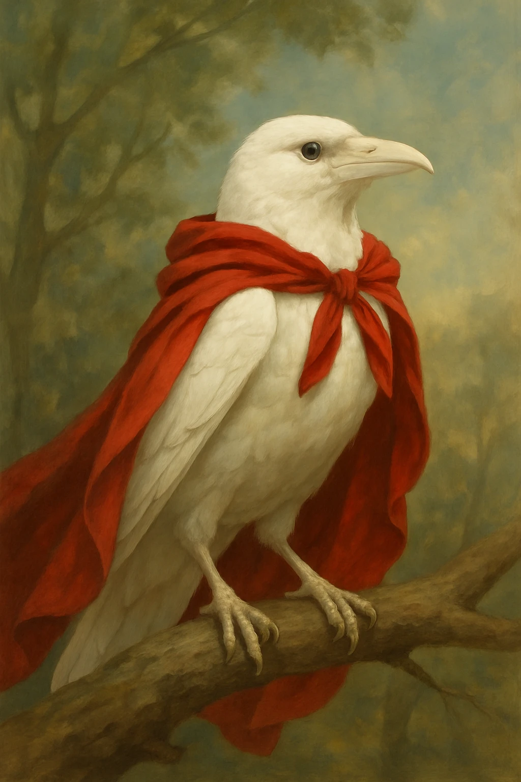 a white crow with a red cape emoji