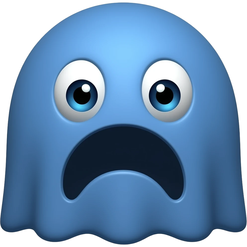 pacman being eaten by a cobalt blue vulnerable ghost emoji