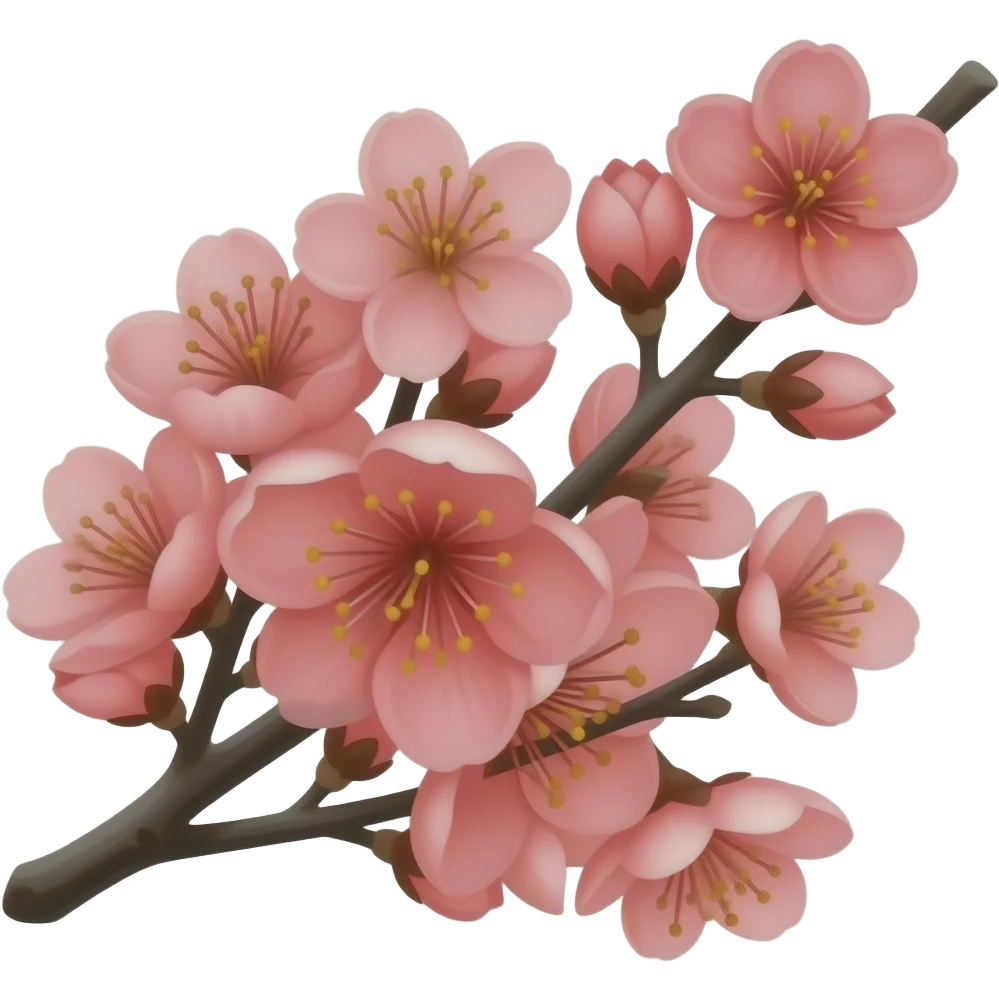 2D Render iPhone emoji png of red cherry blossom flowers on black branches emoji