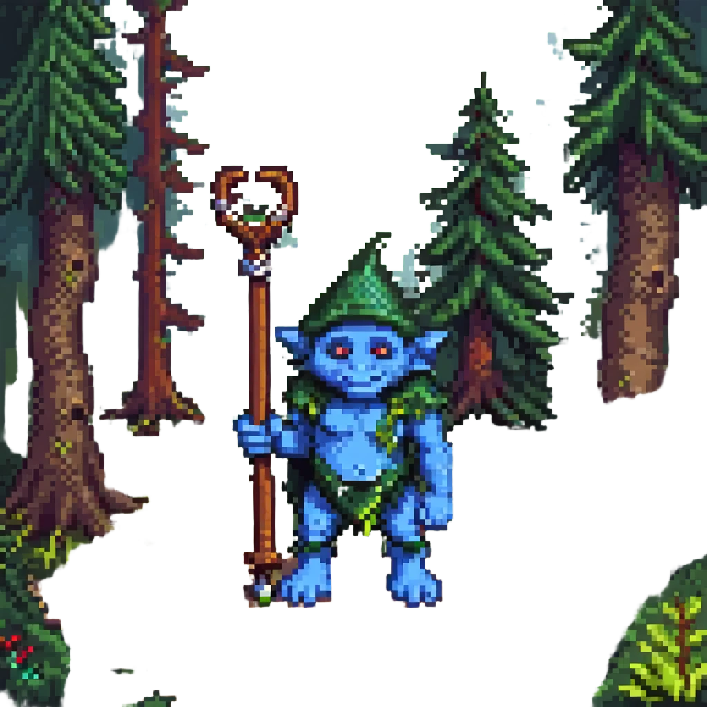 pixel art troll with a club, standing in a forest emoji