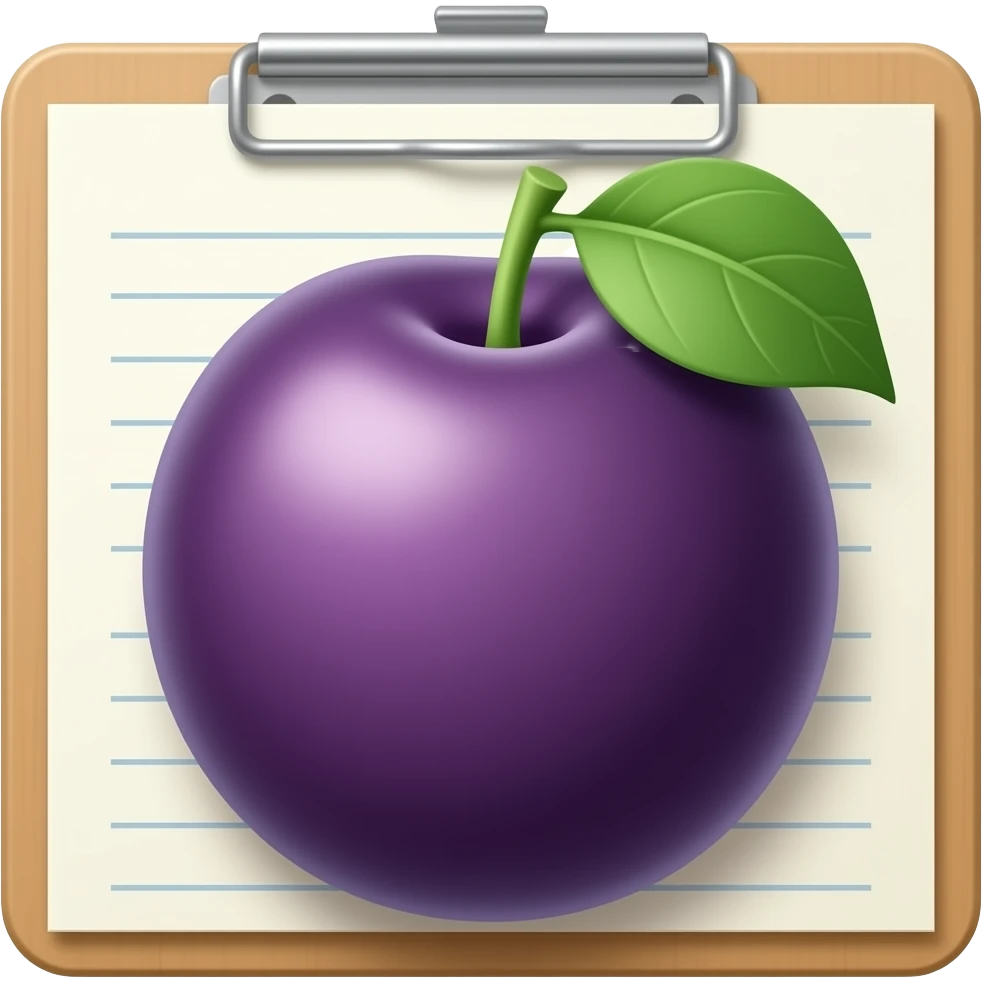 Create me a plum, deep, dark purple, to match my logo, note box just the plum and no letters. Make the leaf green. emoji