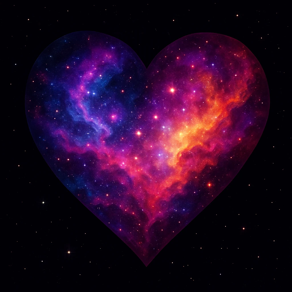 heart with a cosmic nebula, digital illustration, vibrant colors emoji