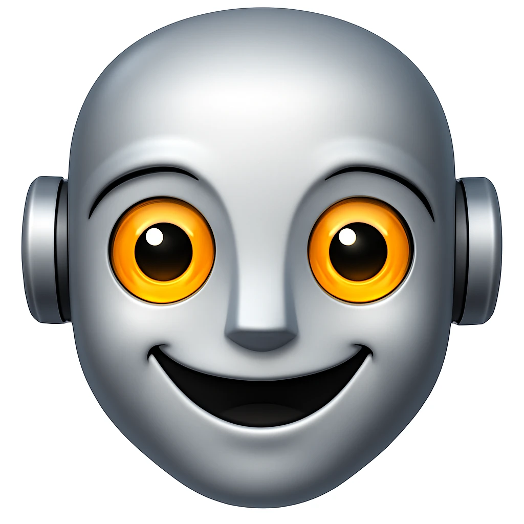 Robot face representing artificial intelligence with a friendly expression in emoji style. Please maintain the emoji style look while editing. emoji