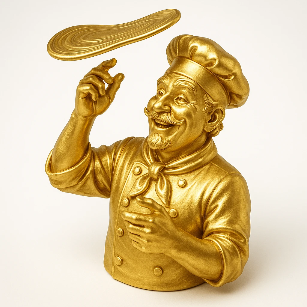 smiling Italian chef spinning pizza dough emoji