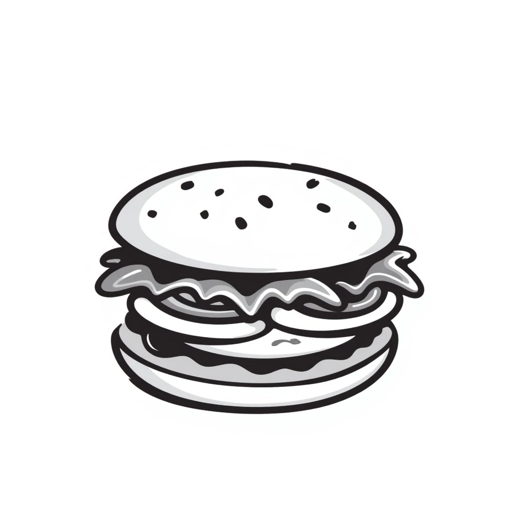 Round sandwich, black doodle style emoji