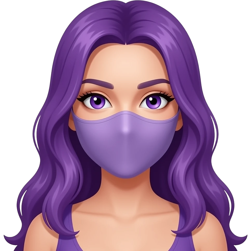 sexy girl with long purple hair and purple eyes wears a mask emoji