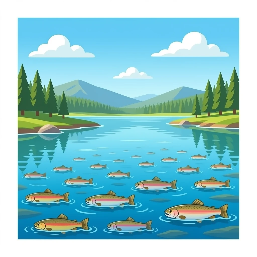 crystal clear lake with lots of rainbow trout swiimming around emoji