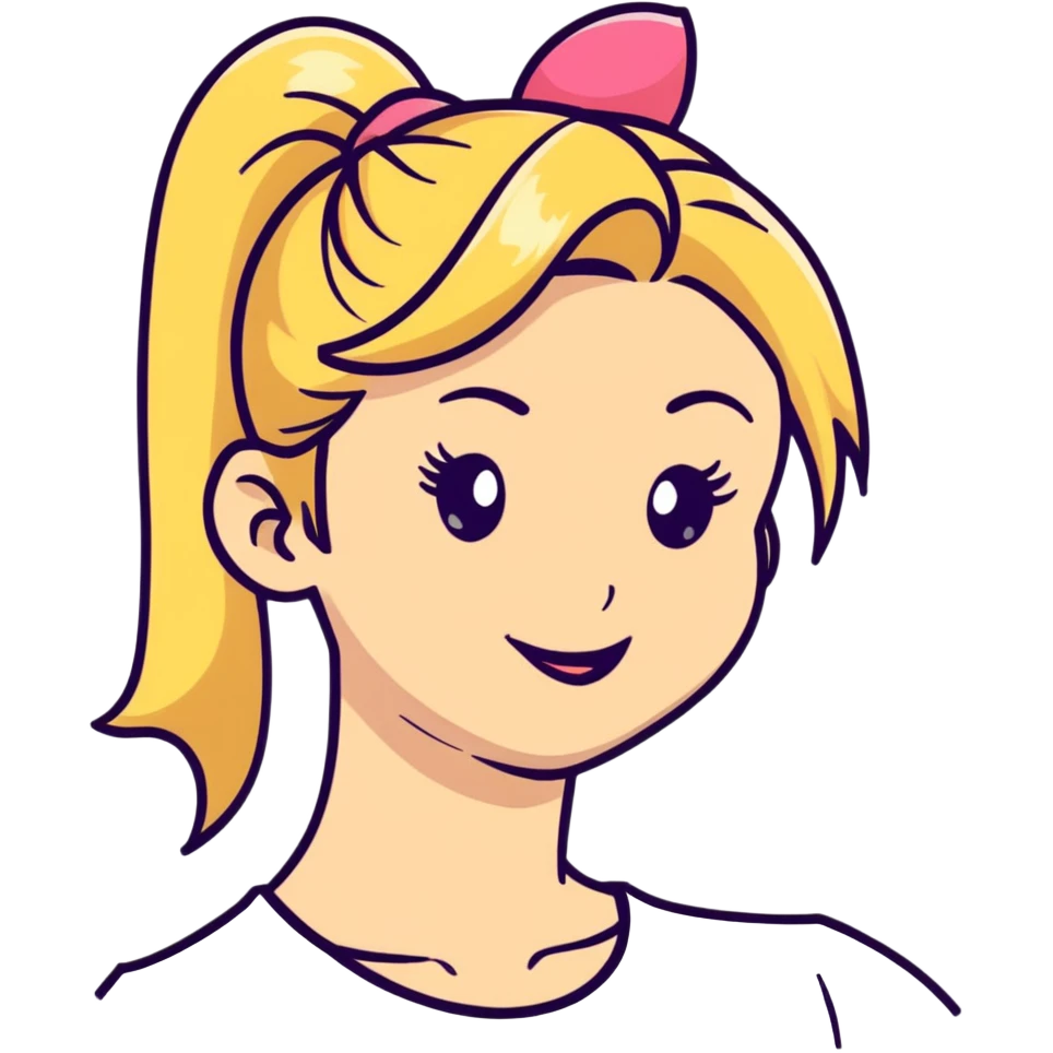 blonde girl with high pony tail hair, winking emoji