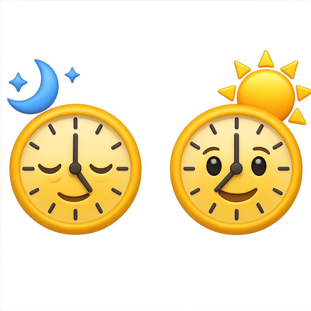emoji stile iphone 3d che rappresenta la mattina presto come orario accanto ad emoji stile iphone 3d che rappresenta il tardo pomeriggio come orario emoji
