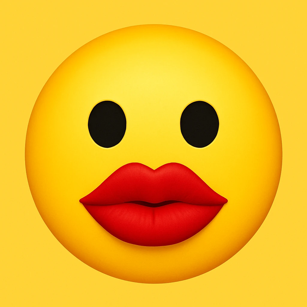 yellow face emoji with bold red lips emoji