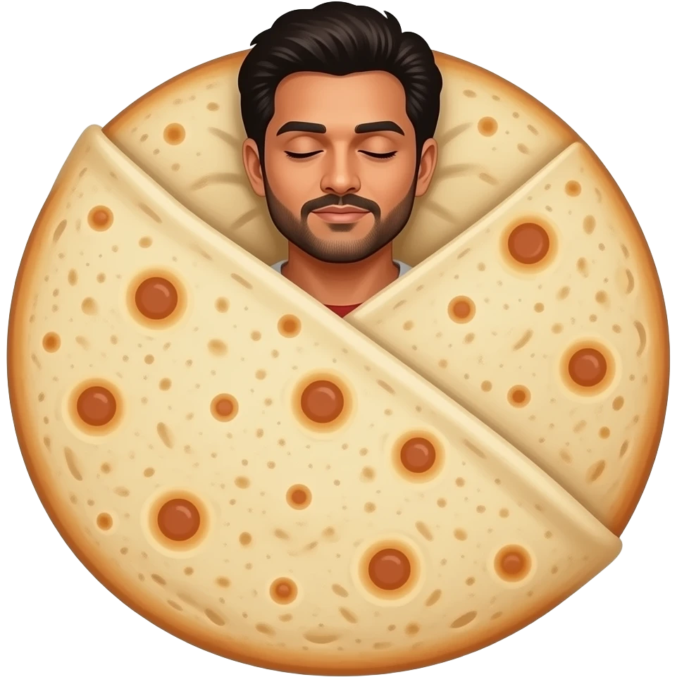 Make an emoji that where Allu Arjun is sleeping very nicely and the blanket he have taken half of body half of his body and the blanket is a roti emoji