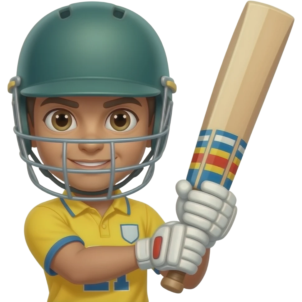 cricket player in yellow jersy half holding bat and wearing helmet emoji