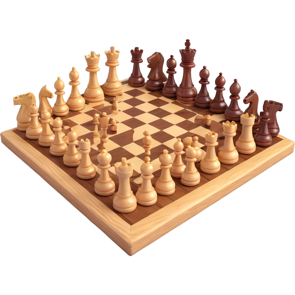 full chess set, all pieces in polished wood texture, realistic, no text emoji