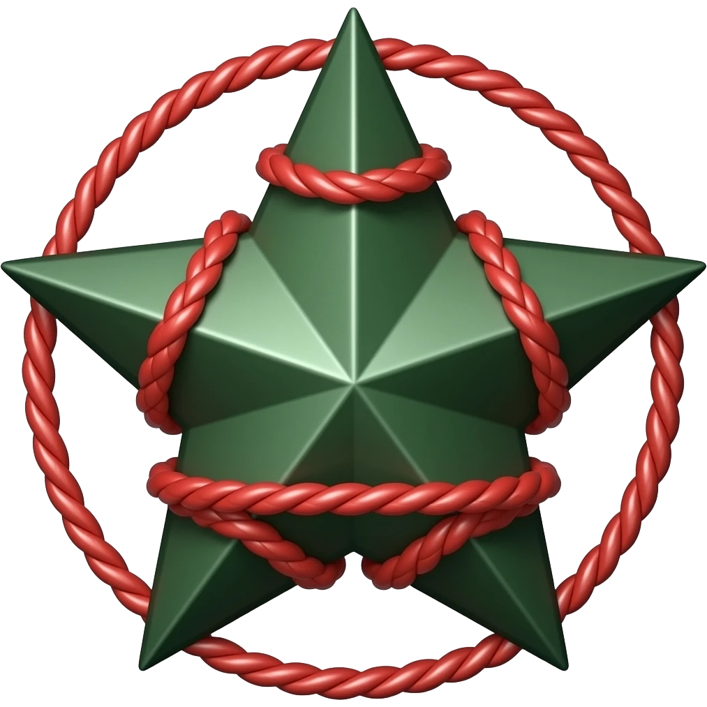 Black and green star with red ropes around it emoji