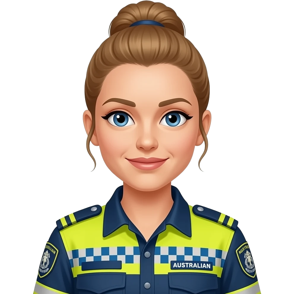Light brown hair in a high top pony tail, female,Blue eyes Australian Paramedic emoji