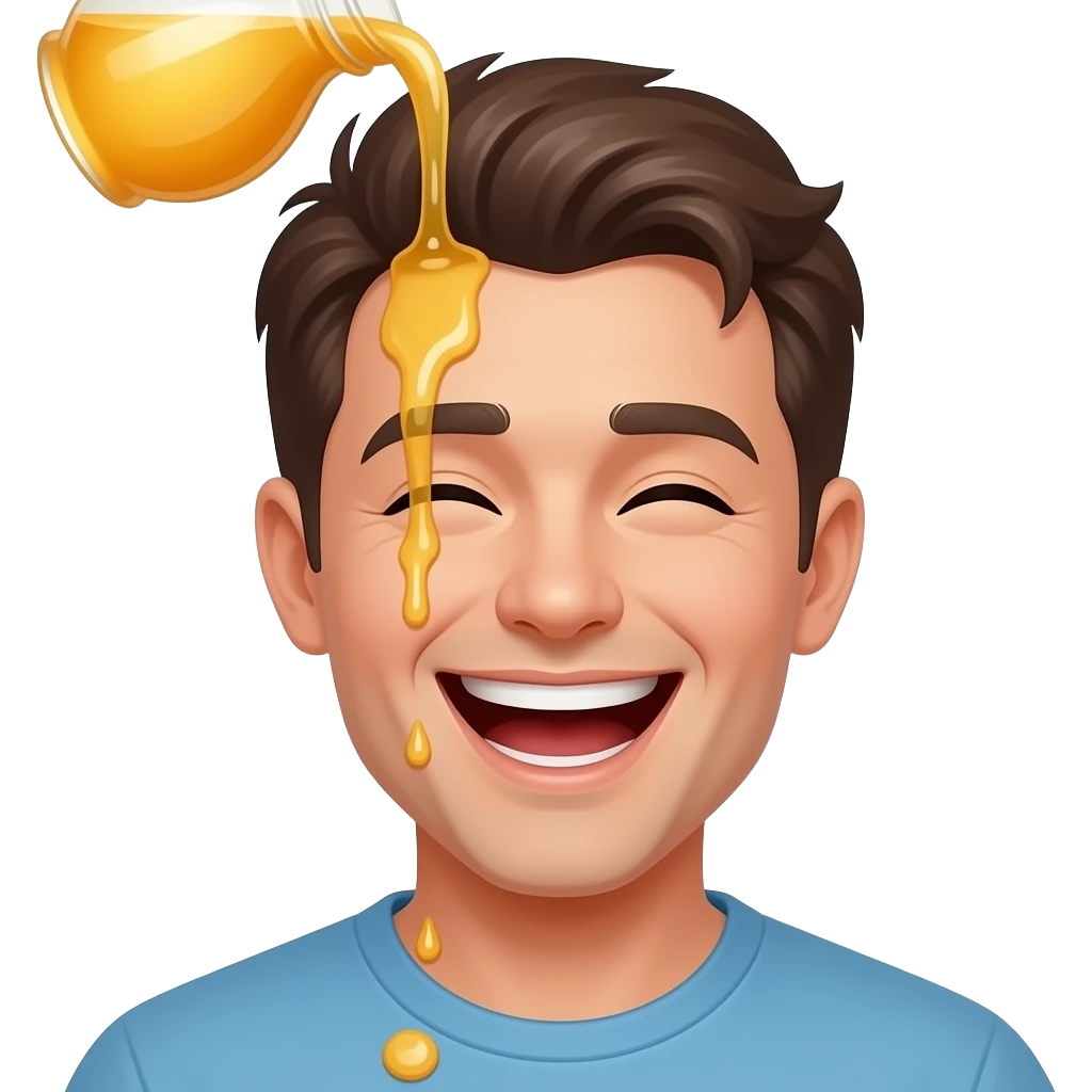 guy laughing with honey being poured on him emoji