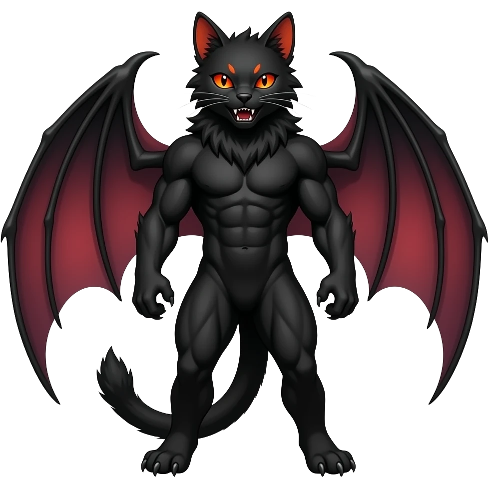Dark Vampiric Black Lykoi-Caracal-Bat-Litten-Torracat-Noibat-Hybrid (Full body) emoji