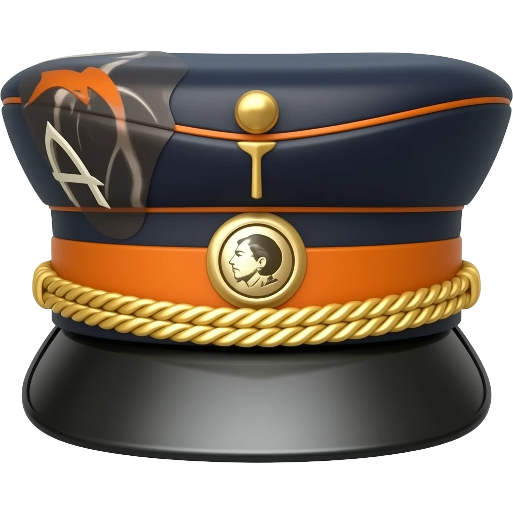 flat black shiny Peaked Breton Kepi hat with pastel orange and gold accents emoji