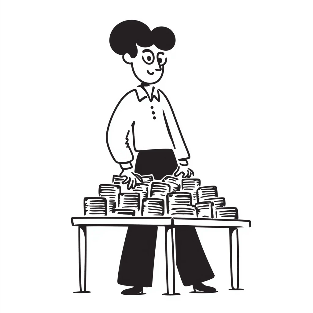notion style hand drawn doodle of a Verizon sales man with money emoji