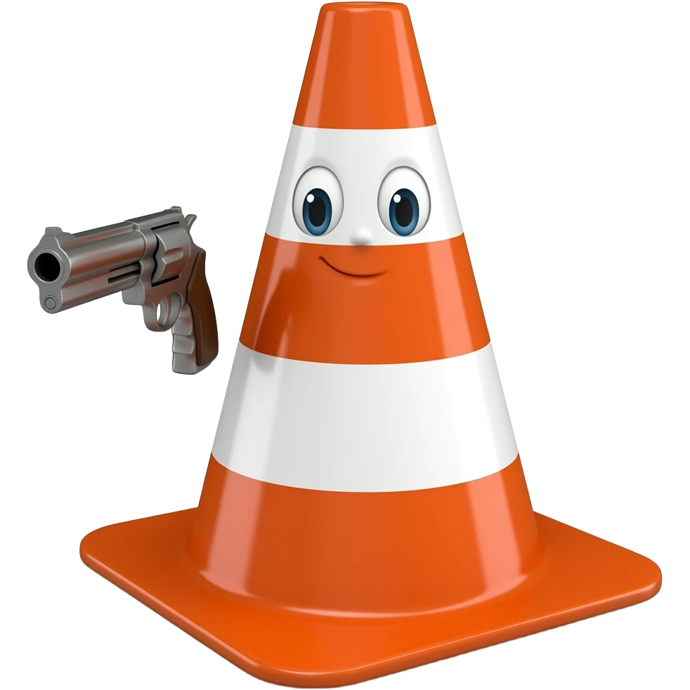 Emoji Traffic cone  pointing gun at camera emoji