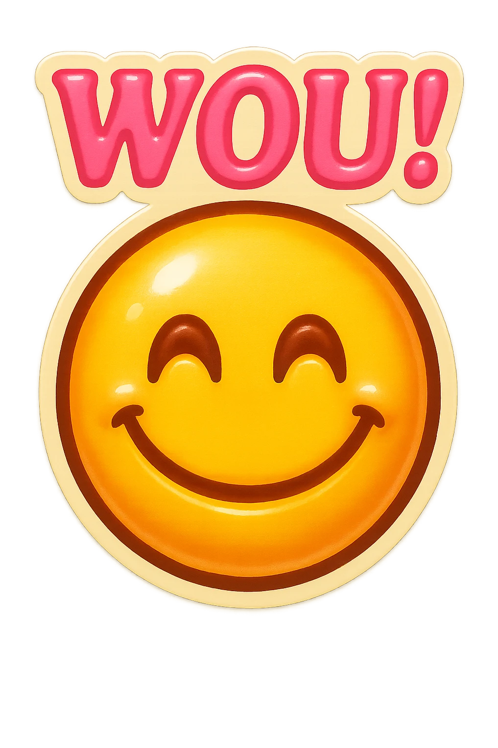 excited smile with mouth closed add the words W You! in pink emoji