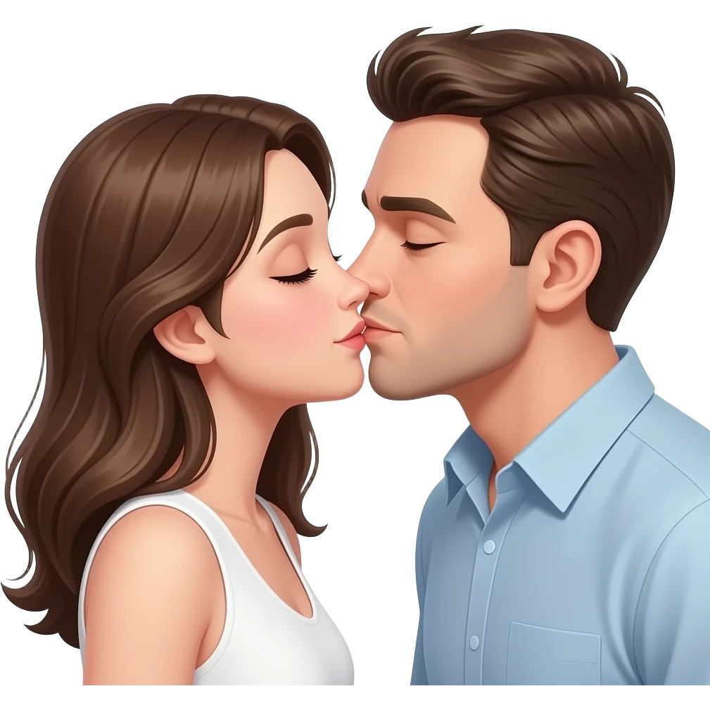 Realistic White man kissing white brown hair girl emoji