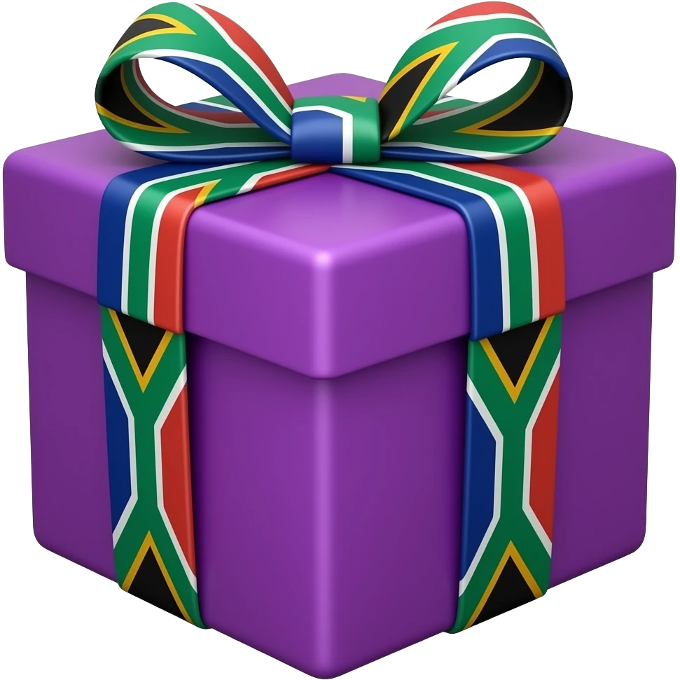 a purple gift but the ribbons are south african flag themed emoji