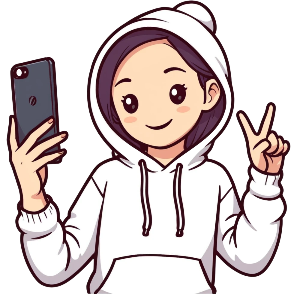 smiling girl in hoodie selfie emoji