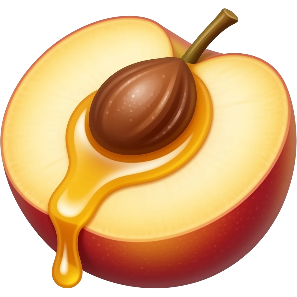 Honey dripping from inside of peach slice emoji