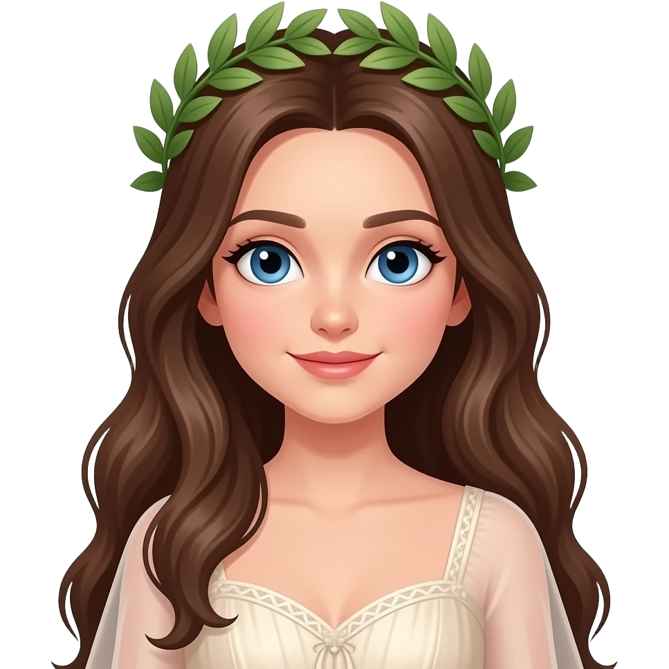 Ragazza occhi azzurri capelli castani lunghi vestito elegante  corona alloro solo in testa emoji