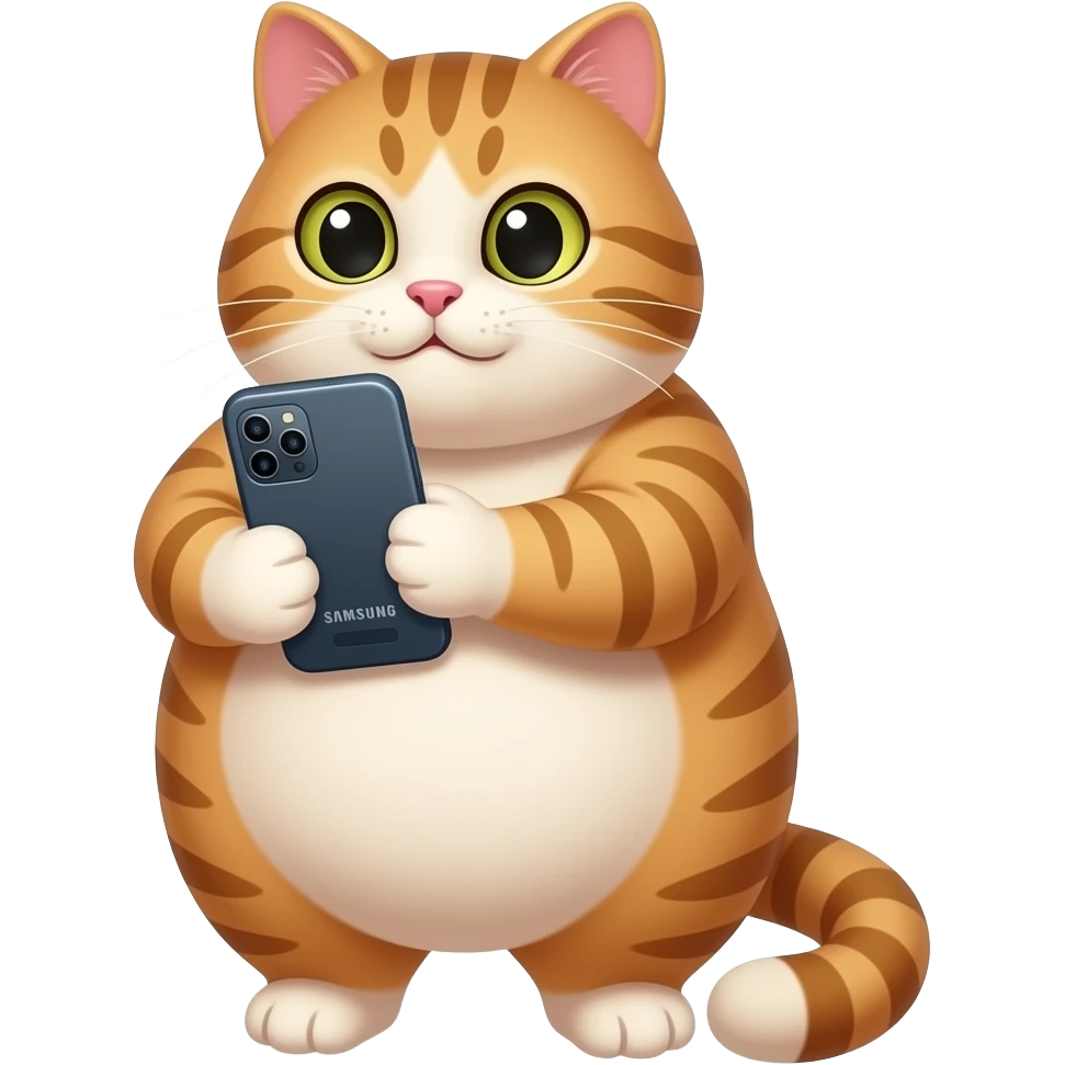 fat cat playing with samsung phoe emoji
