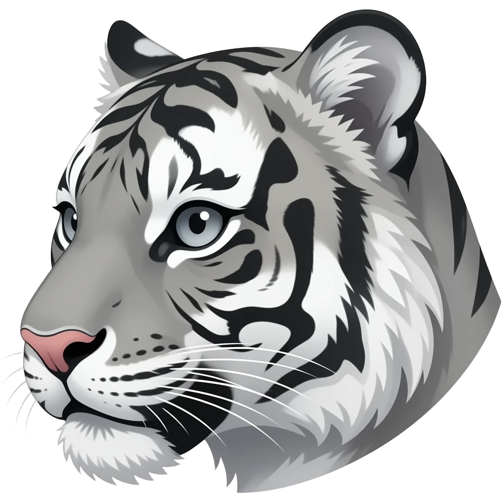 gray tiger head little bit anime eyes realistic Turn sideways gray eyes emoji