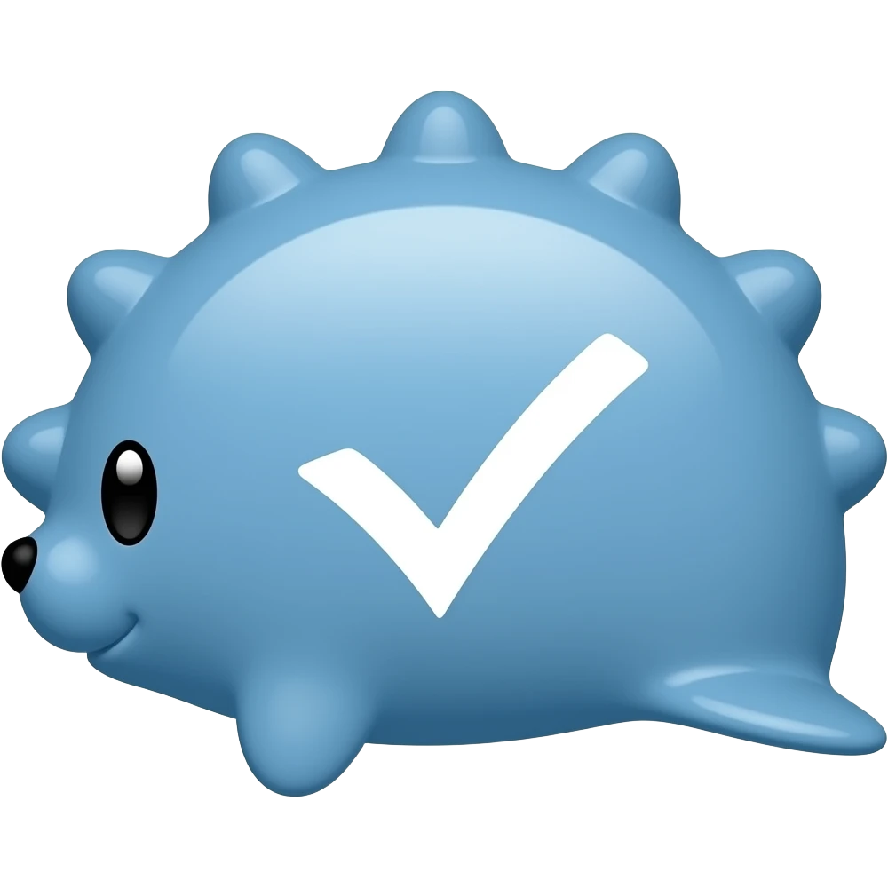 It is a small solid blue slightly curved 12 small spikes rounded seal containing a white tick. emoji