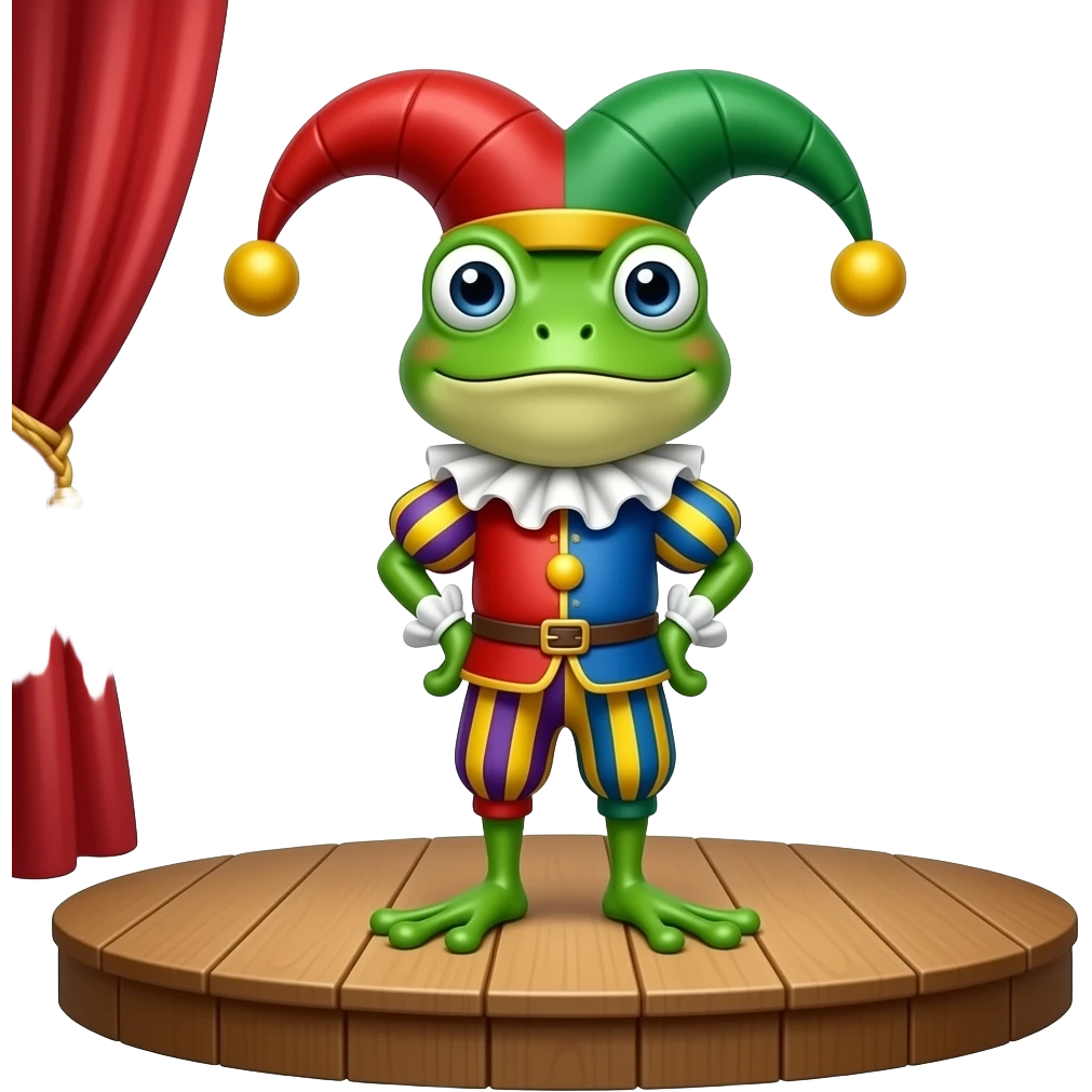 court jester frog medieval, round hat emoji