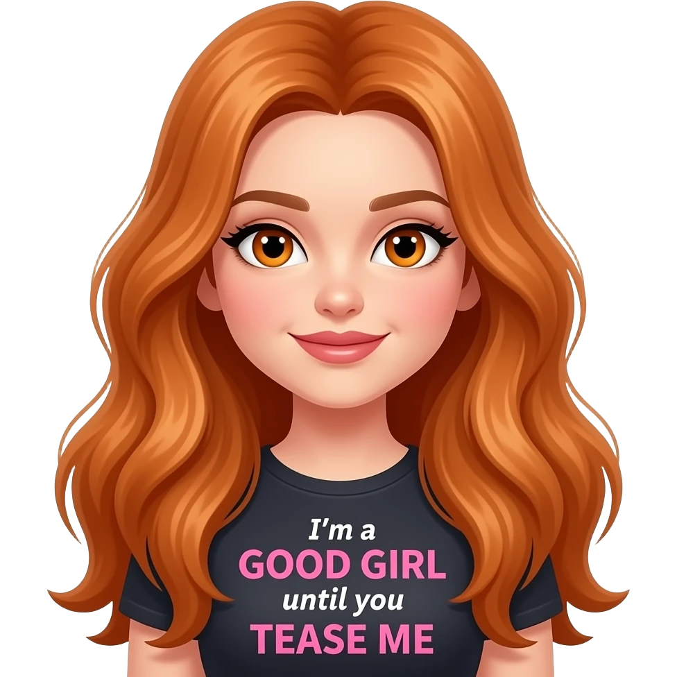 sexy girl with overlong ginger hair and ginger eyes a top with I'm a GOOD GIRL until you TEASE ME written on it emoji
