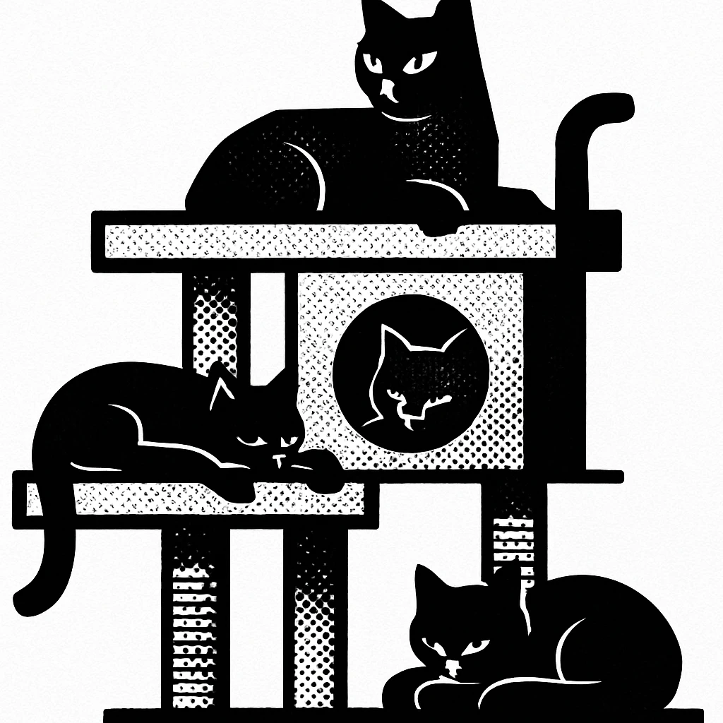 cats relaxing in a vertical playhouse emoji