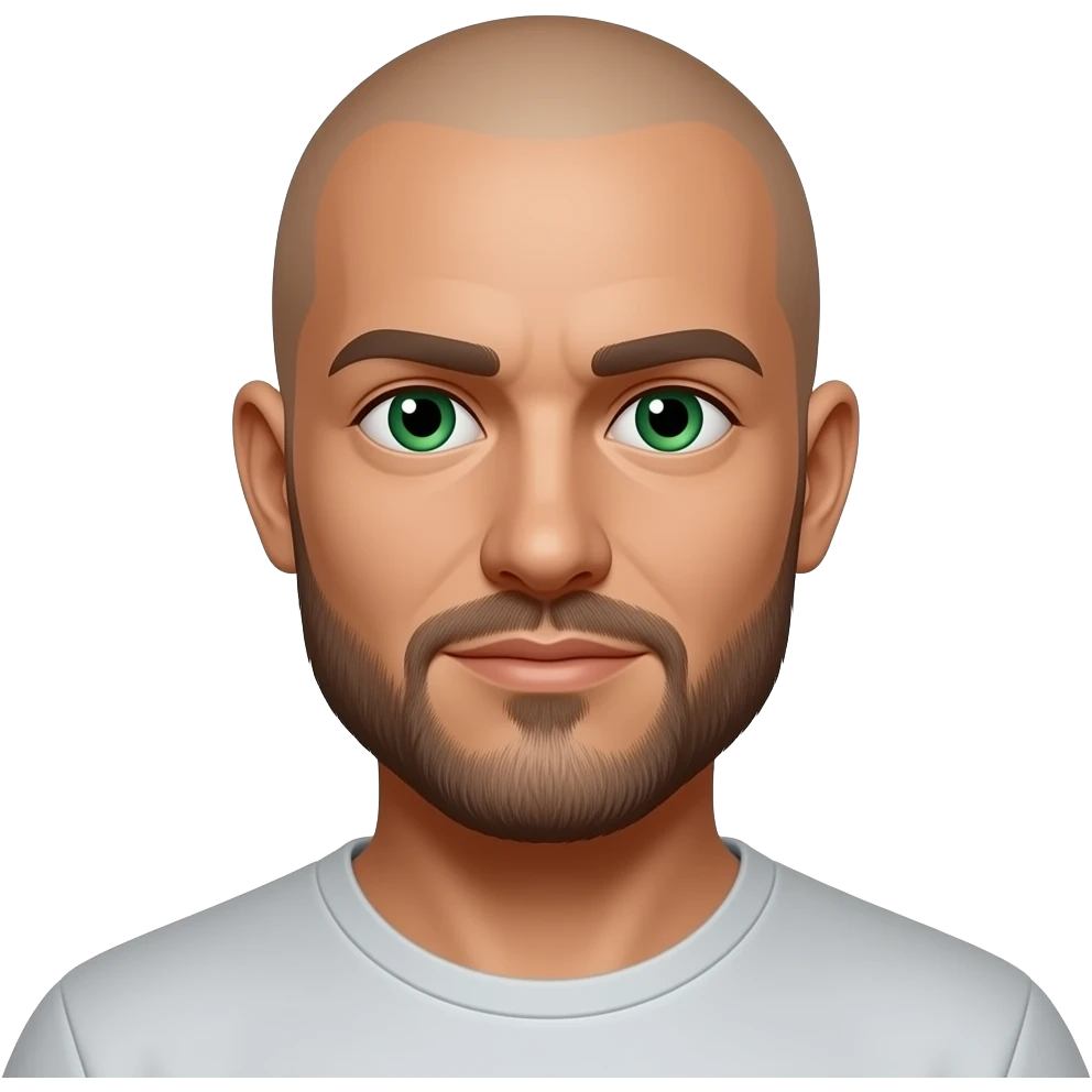 Bald White man with goatee and tan with green eyes emoji