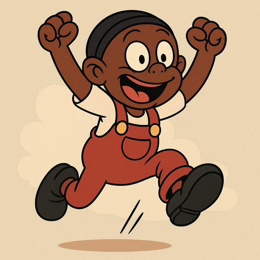 Memín Pinguín jumping, modern cartoon style emoji