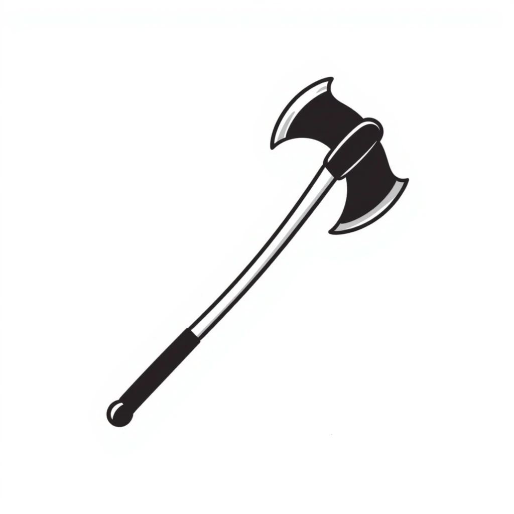 hand-drawn doodle of Fortnite pickaxe, simple black lines, playful twist emoji