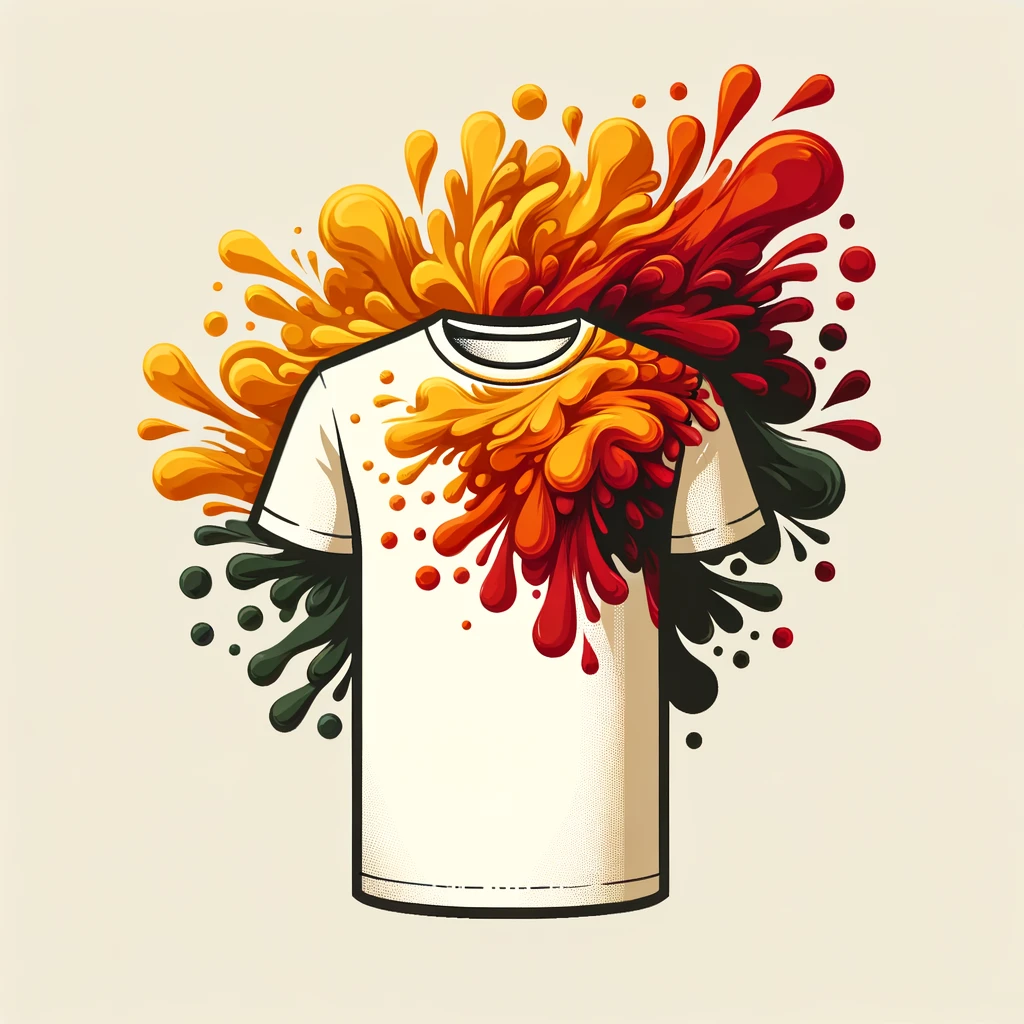 t-shirt design background, abstract irregular splash shape, warm fall colors (pumpkin orange, golden yellow, deep red, forest green), artistic ink splash effect, modern design, transparent background, isolated graphic emoji