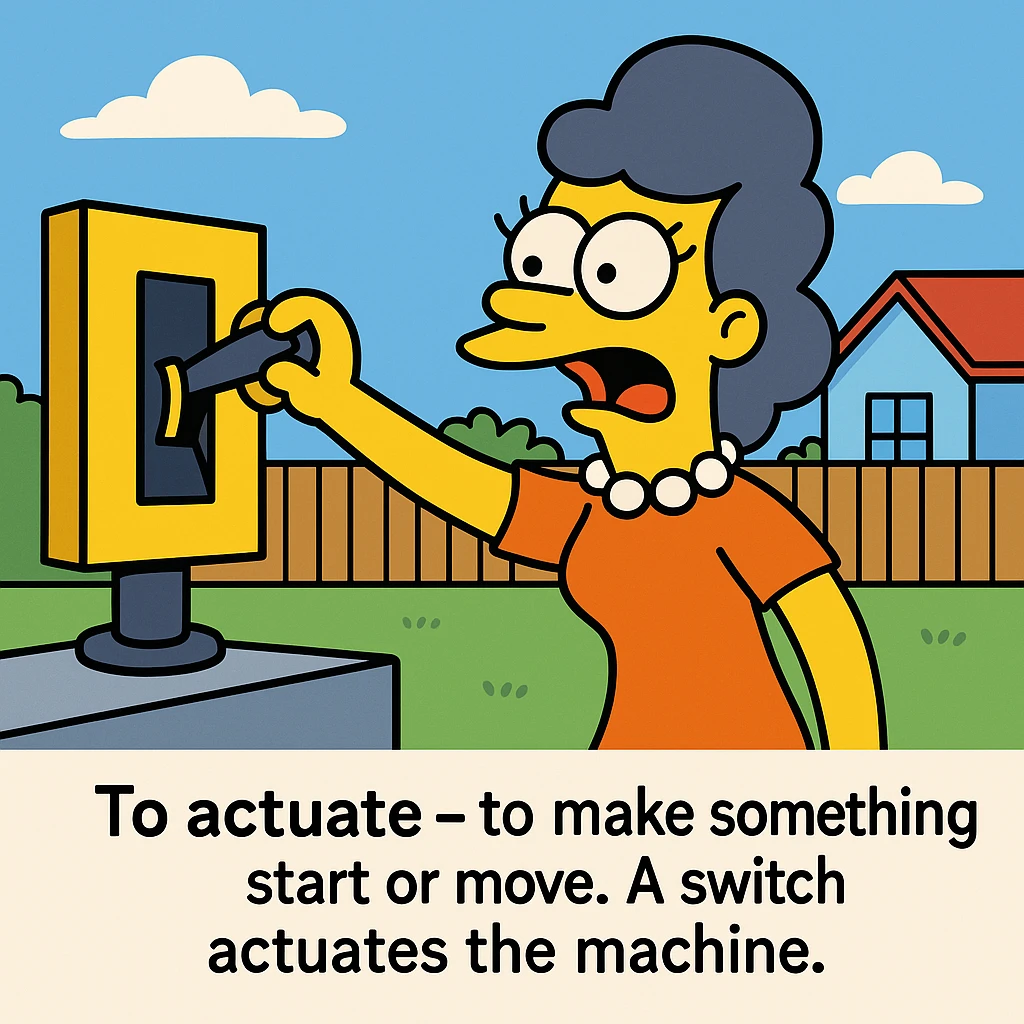 To actuate – to make something start or move.
A switch actuates the machine.
 emoji