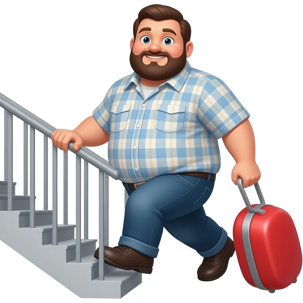 bored fat man after clibing stairs emoji